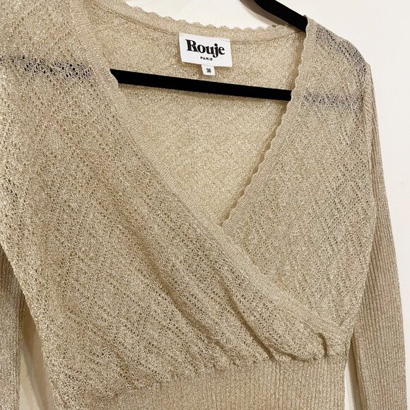 EUC Rouje Zoeline Gold Sparkle Pointelle Sweater 36, 4, S - Picture 4 of 7
